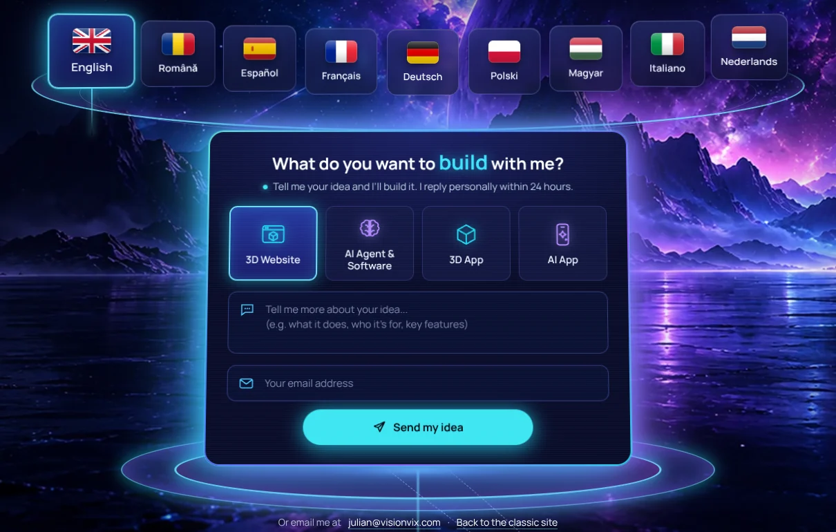 Hologram contact form with nine language flags