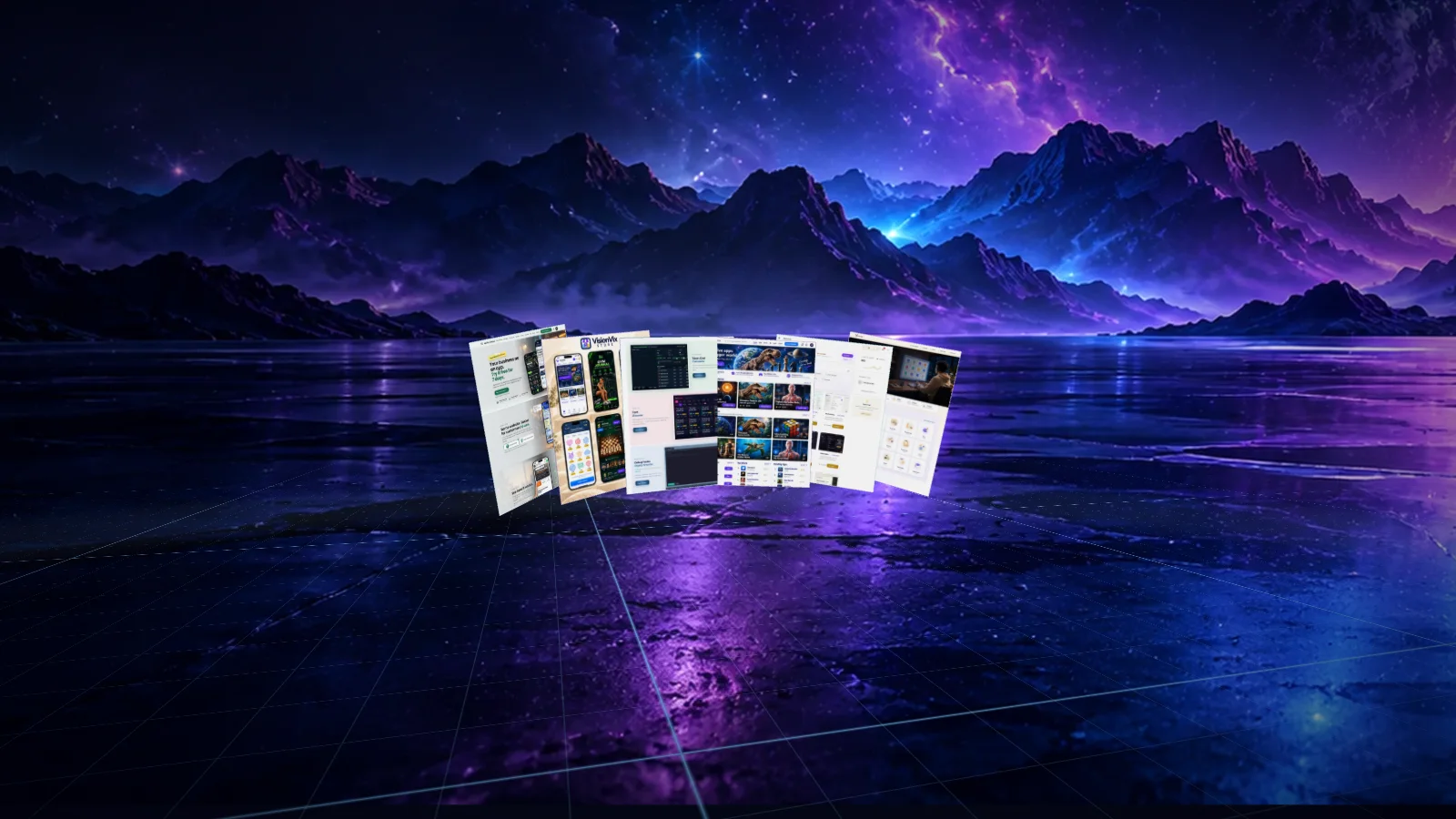 Website screens floating in 3D