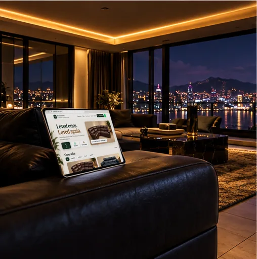 An app-style client website on a tablet